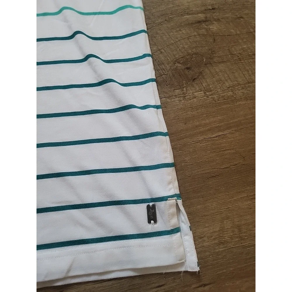 Ashworth Mens Surf Club Striped Polo Shirt White Green Large Short‎ Sleeve Golf